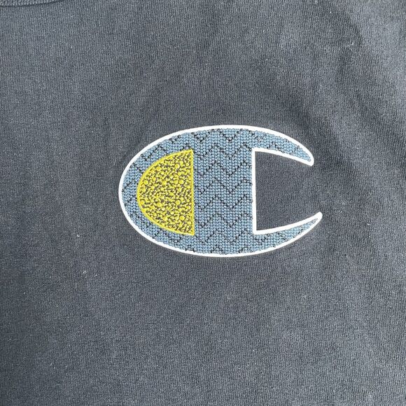 VTG Champion Shirt Mens Large Black Big Logo Embroidered Heavy Cotton Heritage - Picture 5 of 11